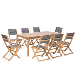 Wohnli Möbelsuche - GARTENMÖBEL SET 8-Sitzer Akazienholz hellbraun 8-Sizer Textilbespannung grau Cesana