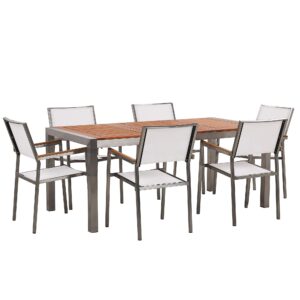 Wohnli Möbelsuche - GARTENMÖBEL SET 6-Sitzer Eukalyptusholz Textilbespannung weiß Grosseto