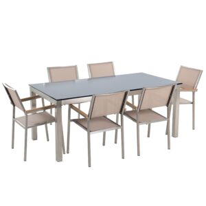 wohnli-moebel-suche-800000565223 Wohnli Möbelsuche - GARTENMÖBEL-SET 6-Sitzer Glasplatte schwarz Textilbespannung beige Grosseto
