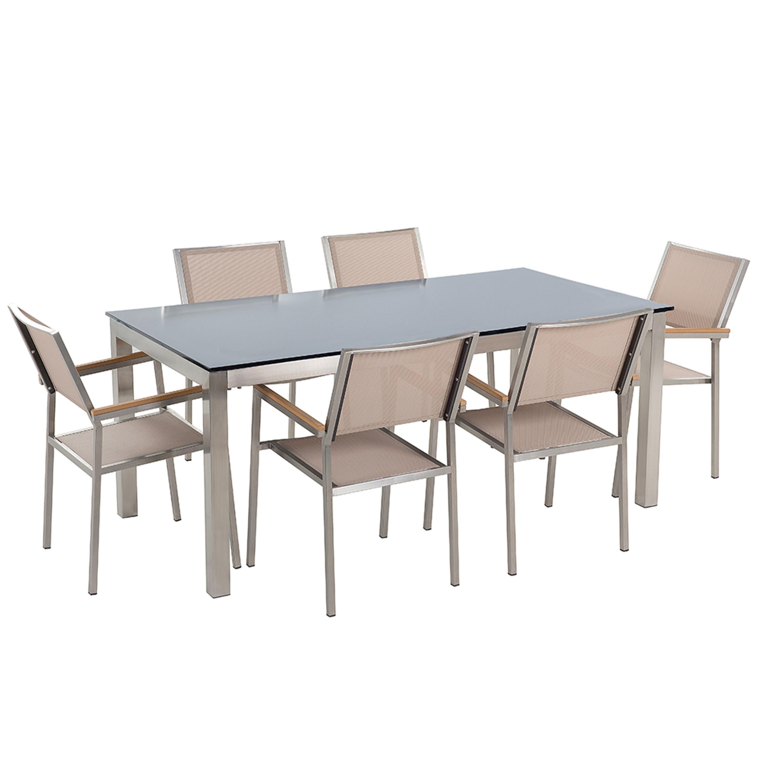 Wohnli Möbelsuche - GARTENMÖBEL-SET 6-Sitzer Glasplatte schwarz Textilbespannung beige Grosseto