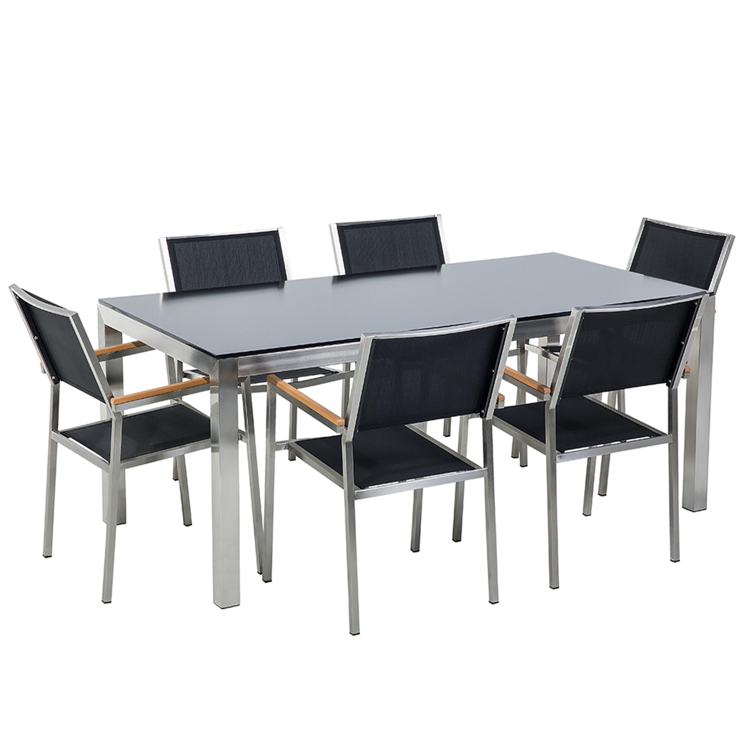 Wohnli Möbelsuche - GARTENMÖBEL SET 6-Sitzer Glasplatte schwarz Textilbespannung schwarz Grosseto