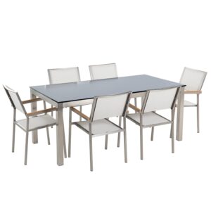 wohnli-moebel-suche-800000565231 Wohnli Möbelsuche - GARTENMÖBEL-SET 6-Sitzer Glasplatte schwarz Textilbespannung weiß Grosseto