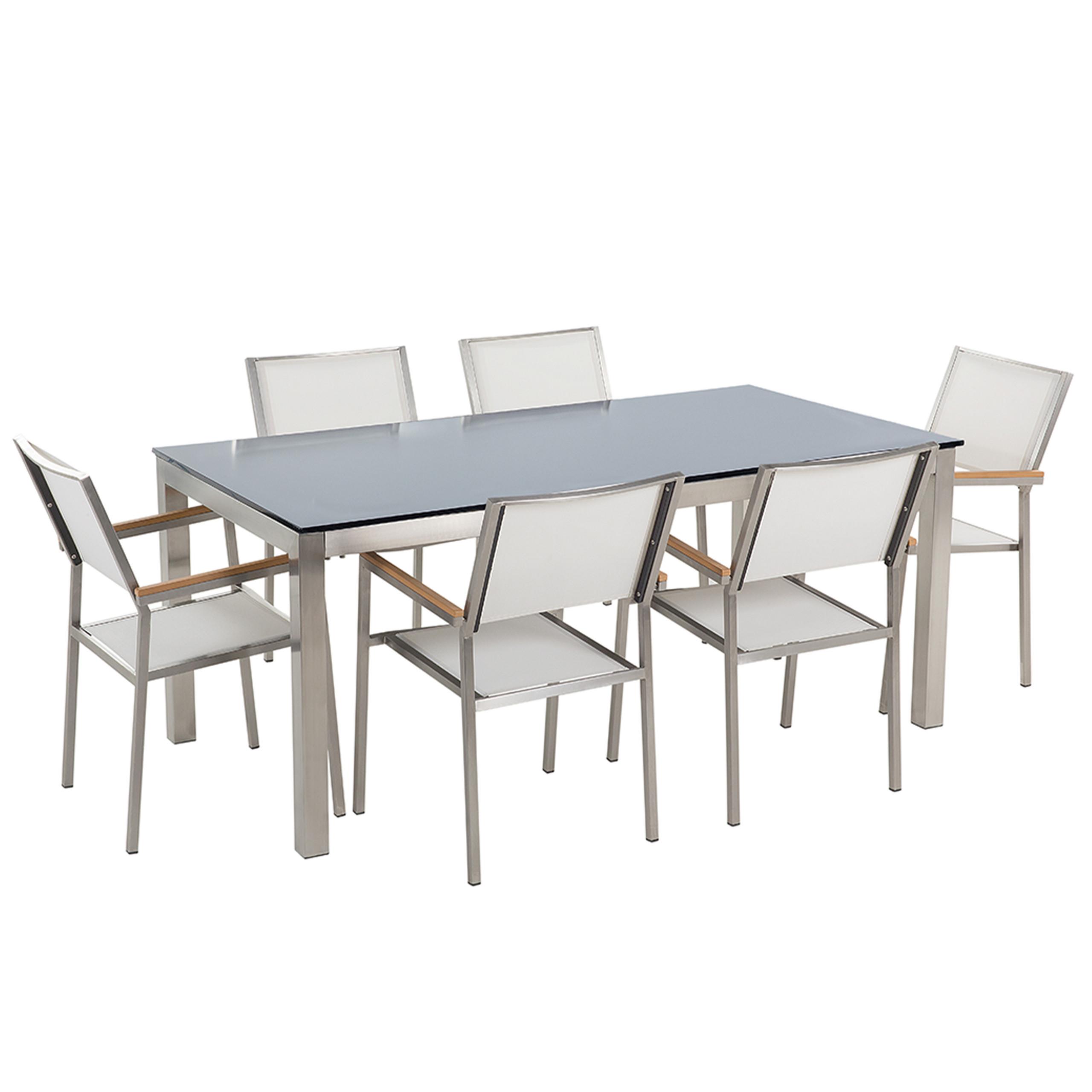 Wohnli Möbelsuche - GARTENMÖBEL-SET 6-Sitzer Glasplatte schwarz Textilbespannung weiß Grosseto