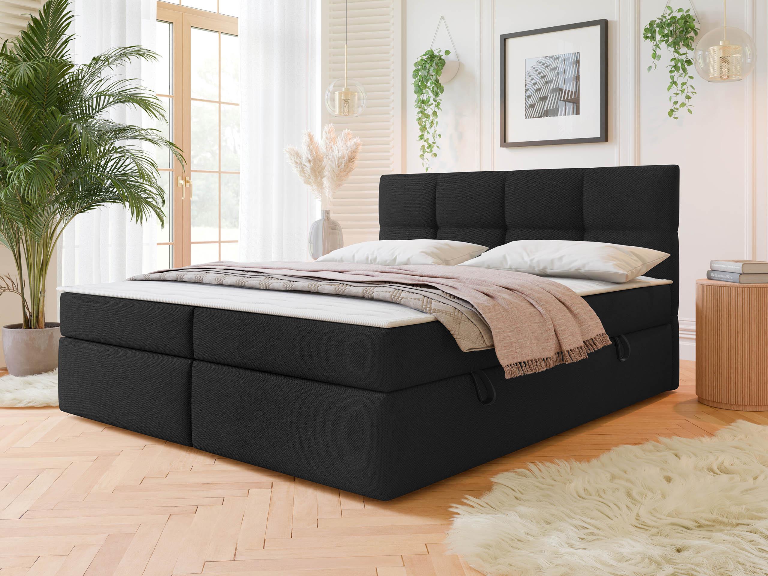 BOXBETT Figaro - H3 Textil MIRJAN24 Möbel > Betten > Boxspringbetten Schwarz