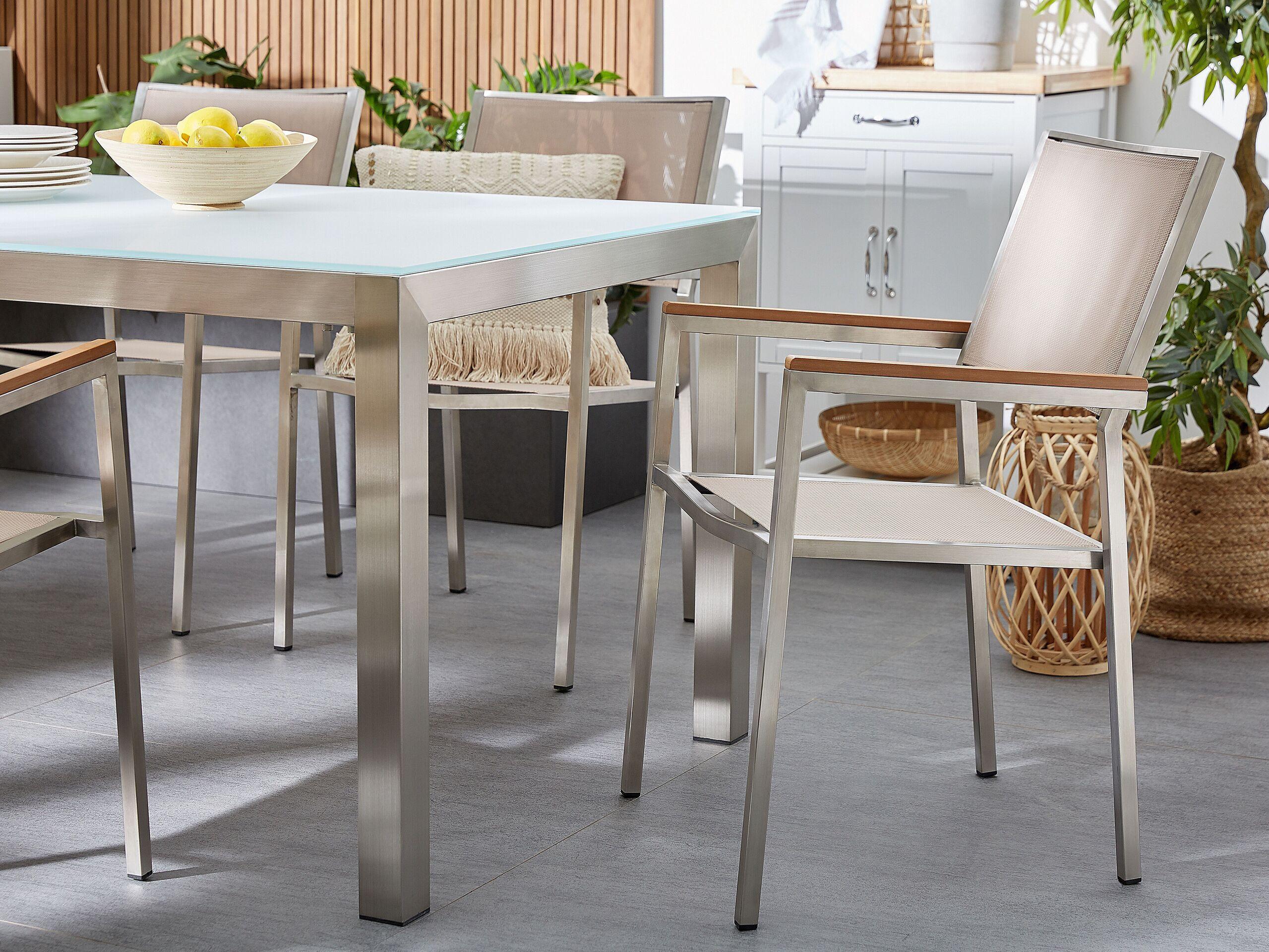 GARTENSTUHL 6er-Set beige Edelstahl Grosseto Metall Beliani Garten & Outdoor > Gartenmöbel > Gartenstühle Beige