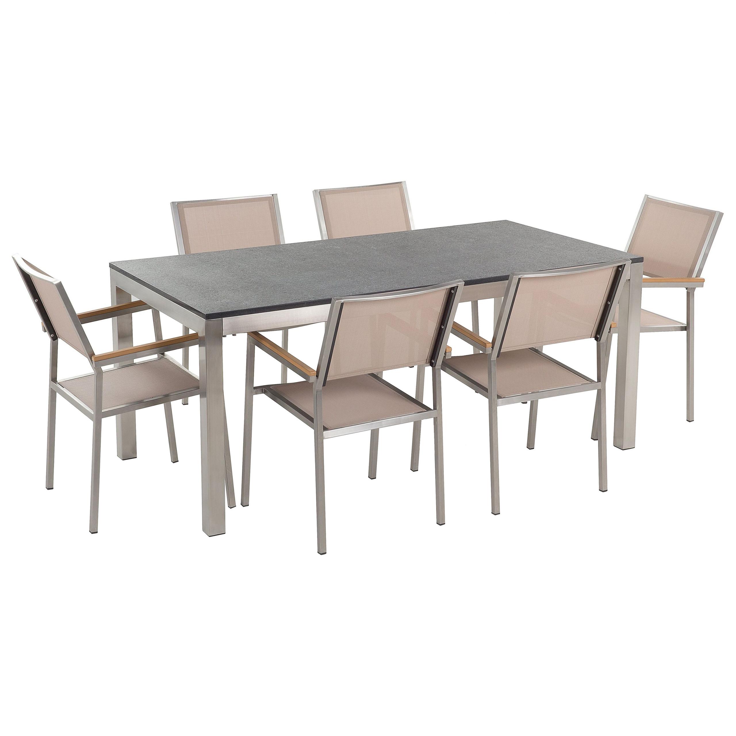 wohnli-moebel-suche-800000569765 Wohnli Möbelsuche - GARTENMÖBEL SET 6-Sitzer Naturstein schwarz geflammt Textilbespannung beige Grosseto
