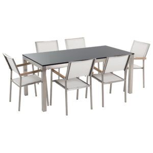 wohnli-moebel-suche-800000569768 Wohnli Möbelsuche - GARTENMÖBEL SET 6-Sitzer Naturstein schwarz geflammt Textilbespannung weiß Grosseto