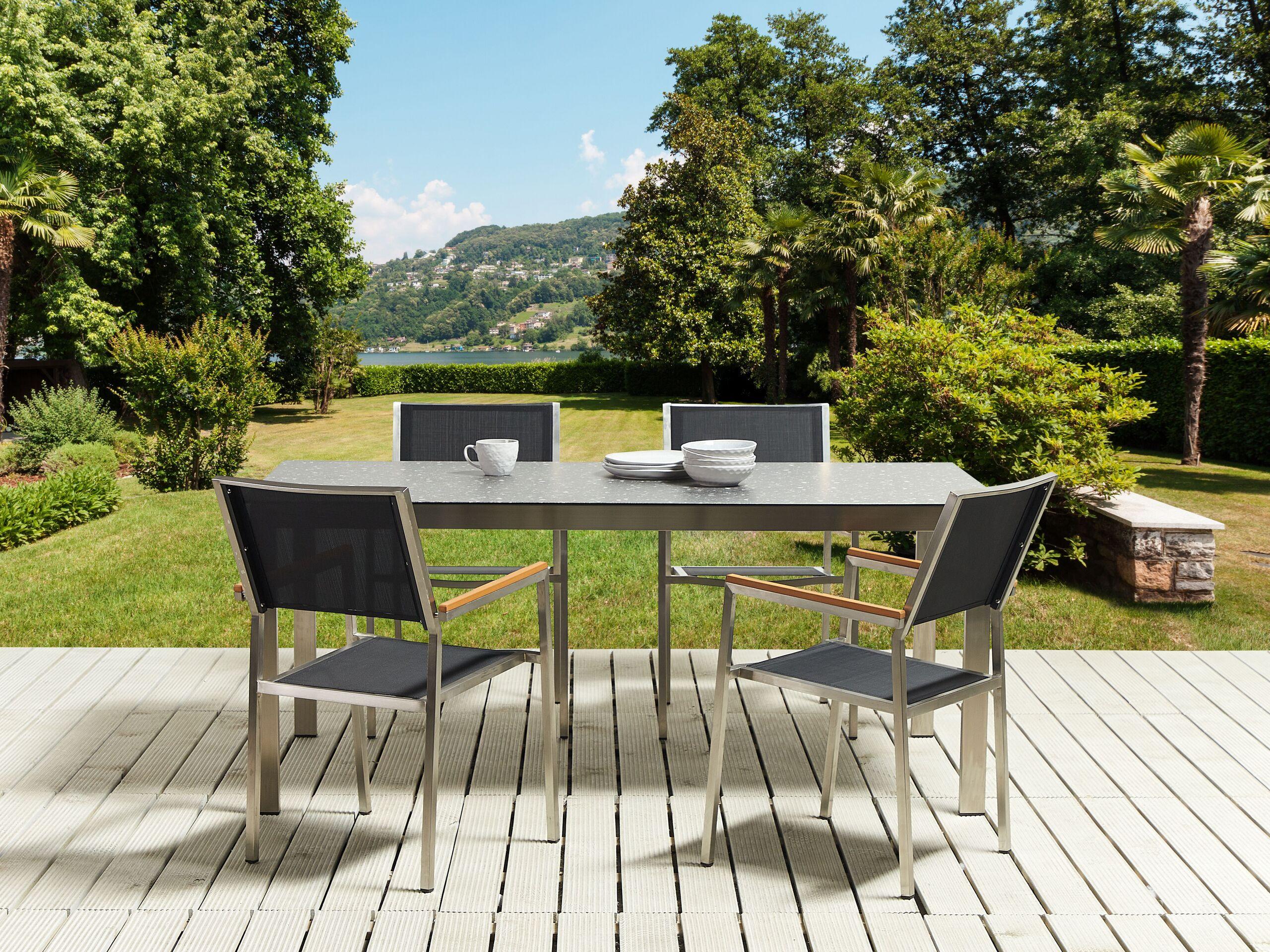 GARTENMÖBEL SET 4-Sitzer Keramik-Glas Granit Optik Rattan schwarz Cosoleto/Grosseto Glas Beliani Garten & Outdoor > Gartenmöbel > Gartenmöbel-Sets Schwarz