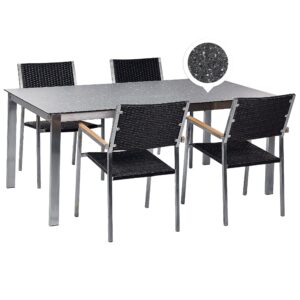 Wohnli Möbelsuche - GARTENMÖBEL SET 4-Sitzer Keramik-Glas Granit Optik Rattan schwarz Cosoleto/Grosseto
