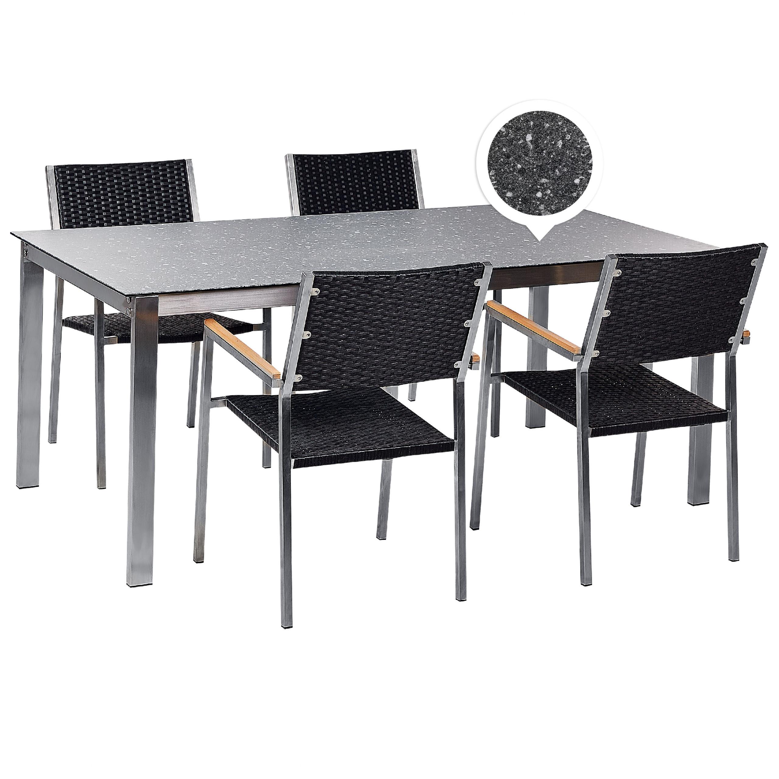 Wohnli Möbelsuche - GARTENMÖBEL SET 4-Sitzer Keramik-Glas Granit Optik Rattan schwarz Cosoleto/Grosseto