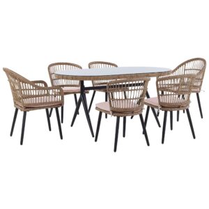 Wohnli Möbelsuche - GARTENMÖBEL SET 6-Sitzer Rattan natürlich Auflagen rosa Aliano II