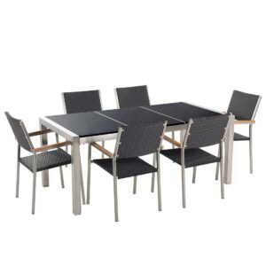 wohnli-moebel-suche-800000569818 Wohnli Möbelsuche - GARTENMÖBEL SET 6-Sitzer Naturstein schwarz poliert Rattan Grosseto