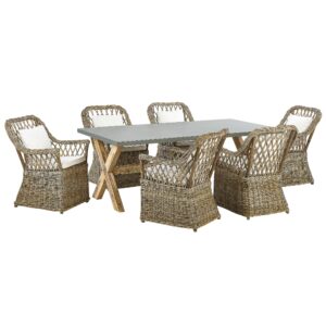 Wohnli Möbelsuche - GARTENMÖBEL SET 6-Sitzer Rattan natürlich Auflagen cremeweiß Maros/Olbia