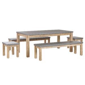wohnli-moebel-suche-800000569823 Wohnli Möbelsuche - GARTENMÖBEL SET 8-Sitzer Beton/Akazienholz grau 2 Bänke 2 Hocker Ostuni