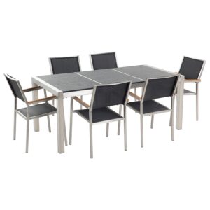 wohnli-moebel-suche-800000569825 Wohnli Möbelsuche - GARTENMÖBEL SET 6-Sitzer Naturstein schwarz geflammt Textilbespannung Grosseto