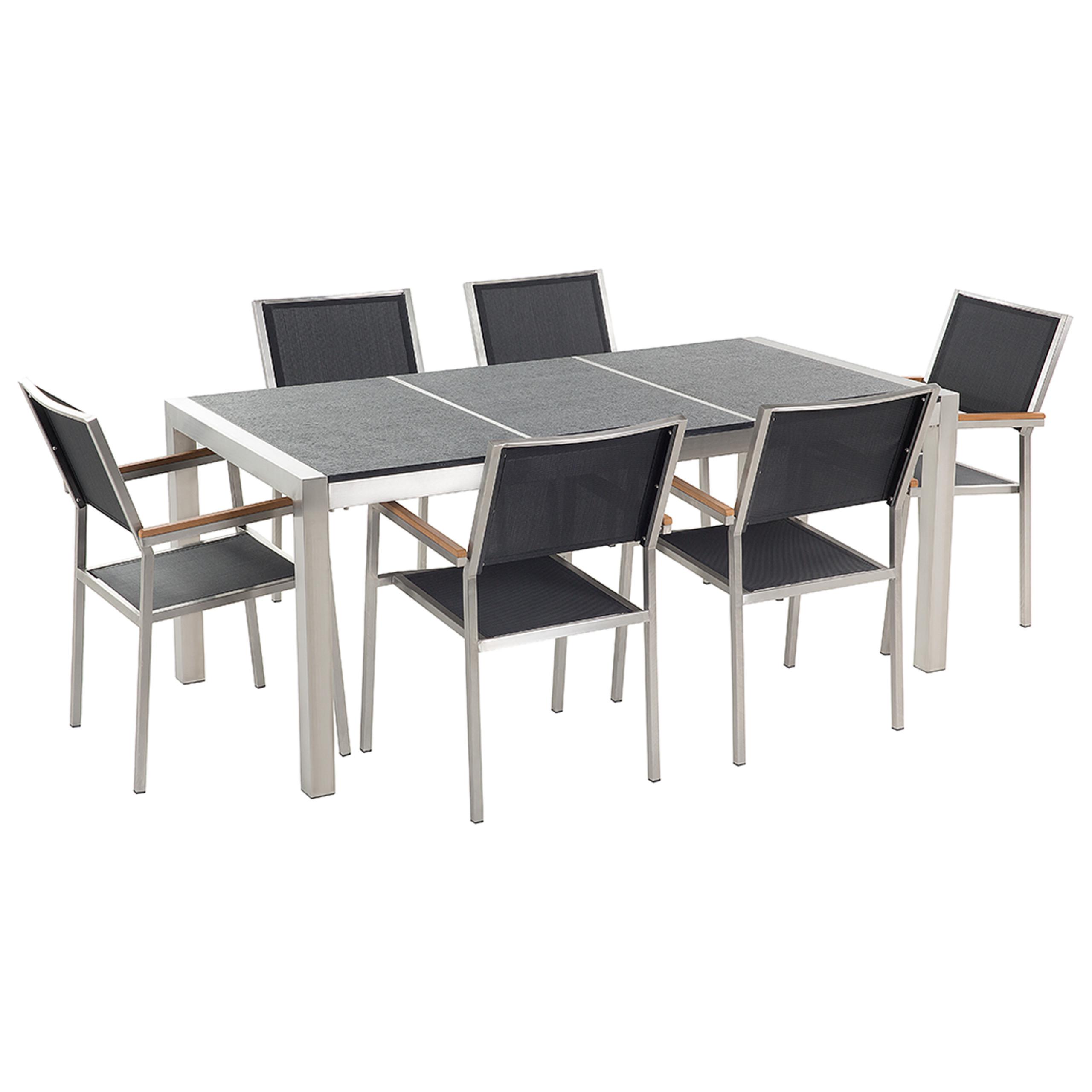 wohnli-moebel-suche-800000569825 Wohnli Möbelsuche - GARTENMÖBEL SET 6-Sitzer Naturstein schwarz geflammt Textilbespannung Grosseto