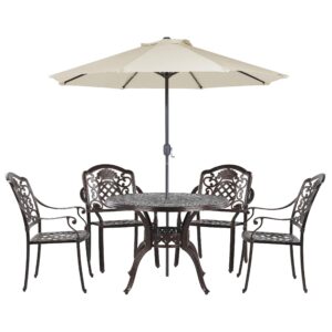 Wohnli Möbelsuche - GARTENMÖBEL SET 4-Sitzer mit Sonnenschirm Aluminium dunkelbraun Salento