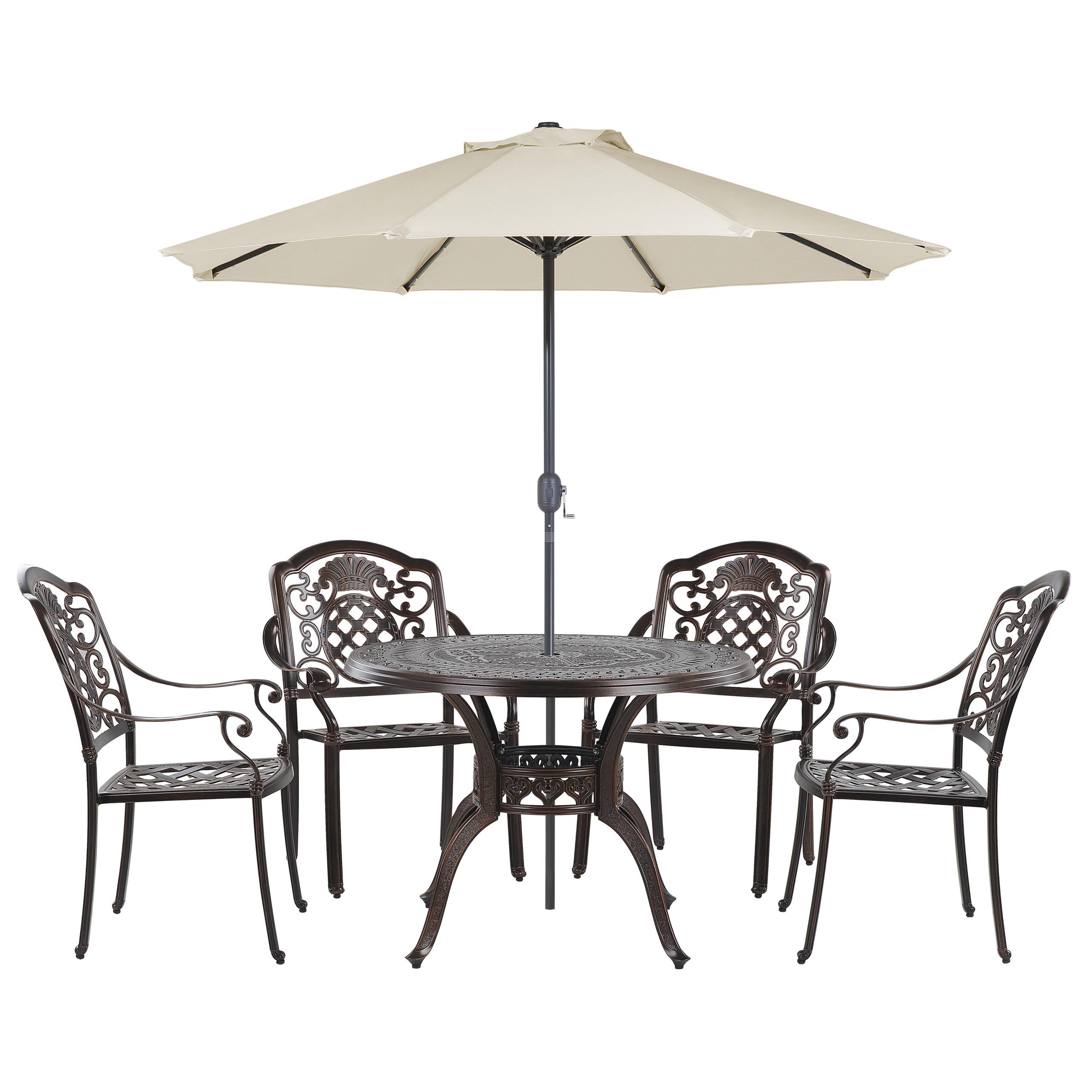 Wohnli Möbelsuche - GARTENMÖBEL SET 4-Sitzer mit Sonnenschirm Aluminium dunkelbraun Salento