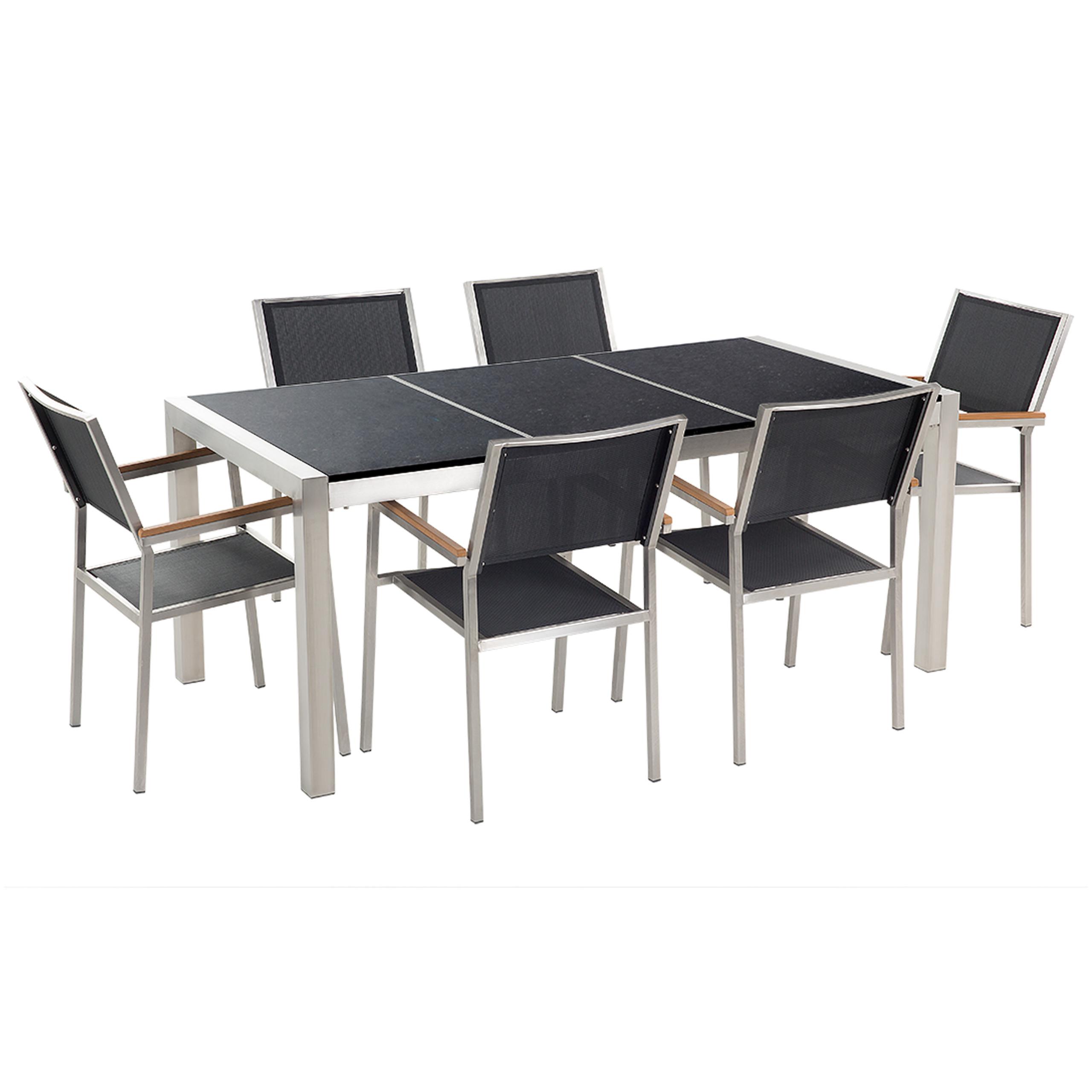 Wohnli Möbelsuche - GARTENMÖBEL SET 6-Sitzer Granit schwarz poliert Textilbespannung Grosseto