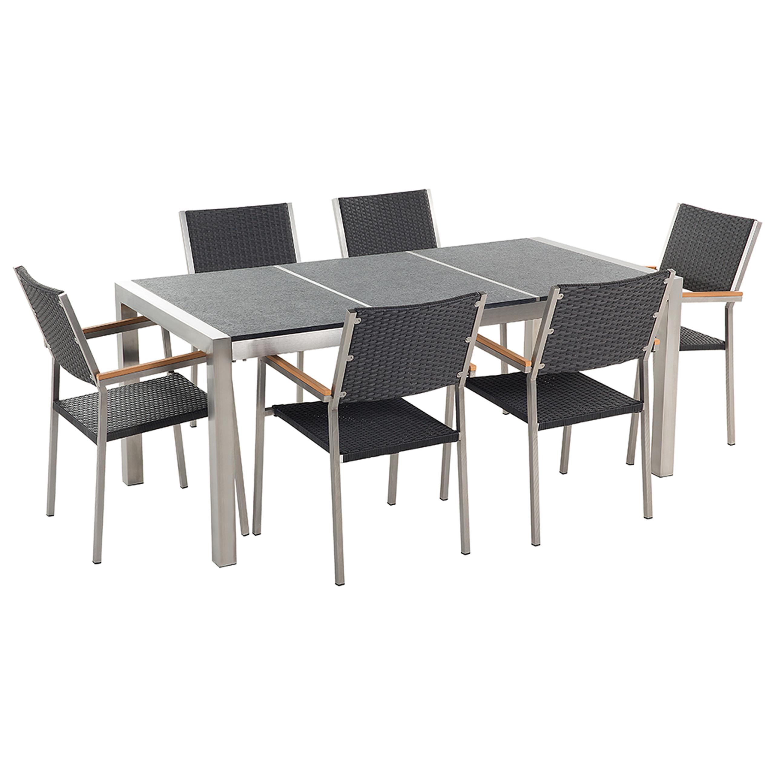 wohnli-moebel-suche-800000569847 Wohnli Möbelsuche - GARTENMÖBEL SET 6-Sitzer Naturstein schwarz geflammt Rattan Grosseto
