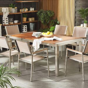 wohnli-moebel-suche-800000569855-1 GARTENMÖBEL-SET 6-Sitzer Eukalyptusholz Textilbespannung beige Grosseto Holz Beliani Garten & Outdoor > Gartenmöbel > Gartenmöbel-Sets Braun