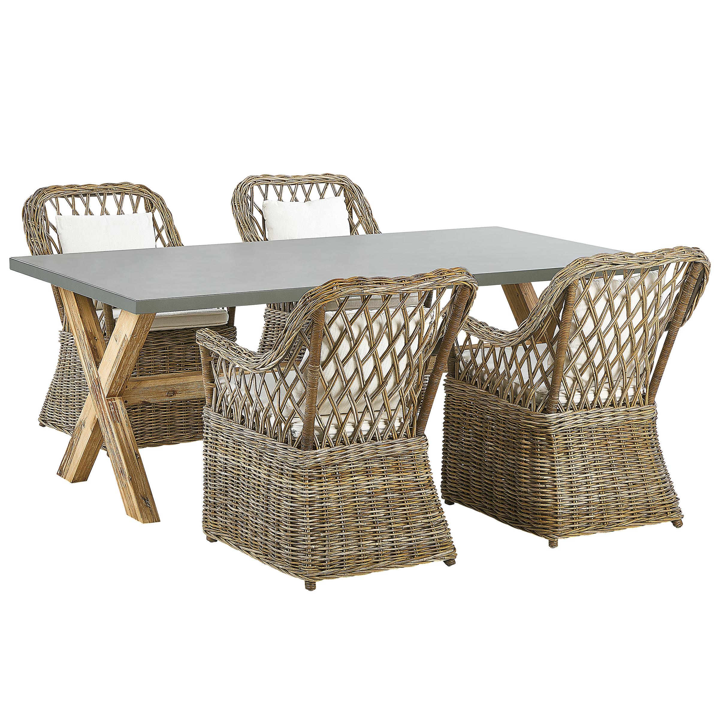 Wohnli Möbelsuche - GARTENMÖBEL SET 4-Sitzer Rattan natürlich Auflagen cremeweiß Maros/Olbia