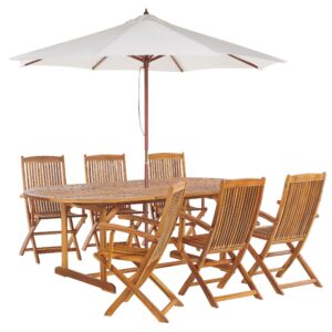 Wohnli Möbelsuche - GARTENMÖBEL SET 6-Sitzer mit Sonnenschirm Akazienholz hellbraun Maui