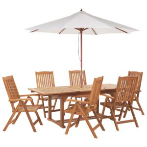 Wohnli Möbelsuche - GARTENMÖBEL SET 6-Sitzer mit Sonnenschirm Akazienholz hellbraun Java