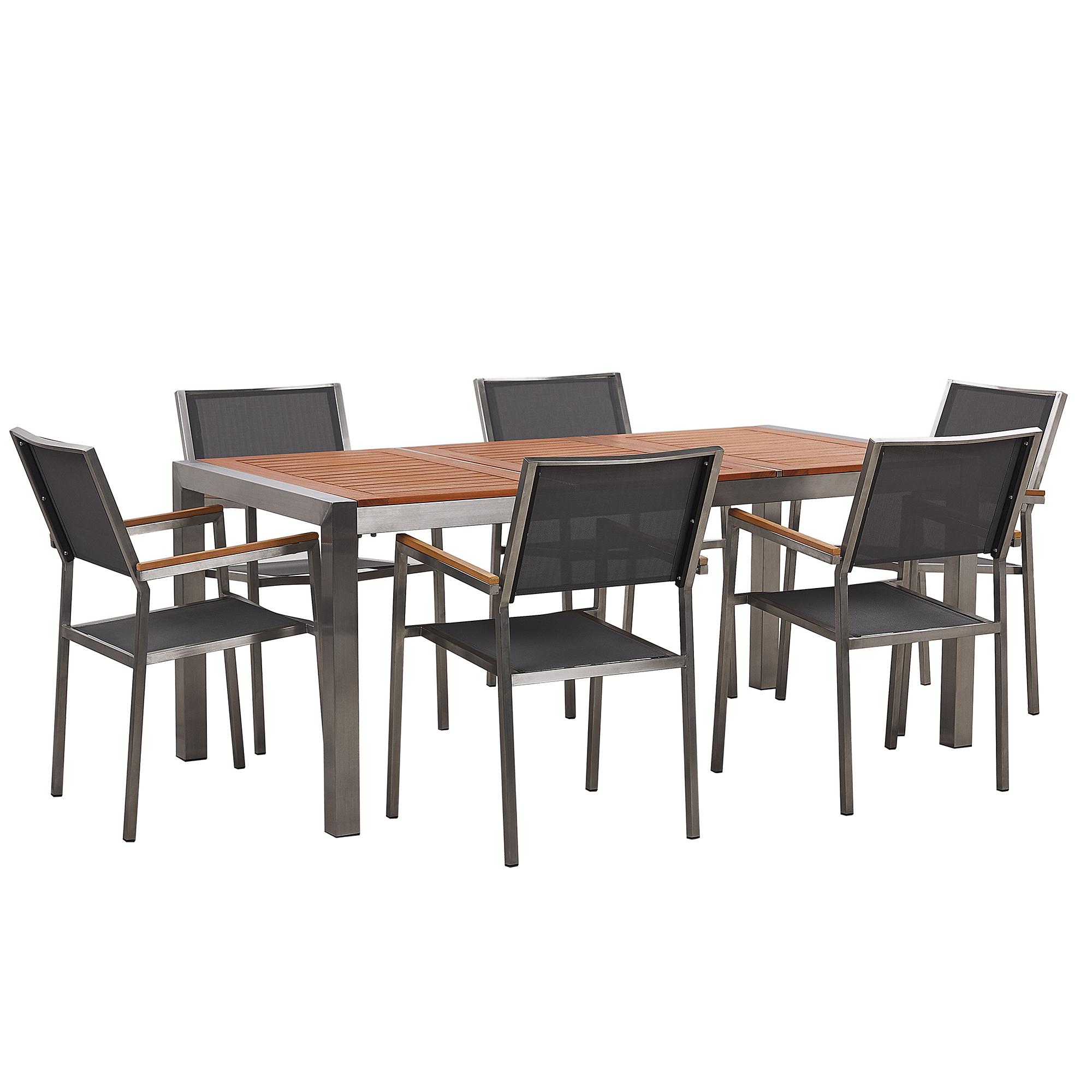 Wohnli Möbelsuche - GARTENMÖBEL-SET 6-Sitzer Eukalyptusholz Textilbespannung grau Grosseto