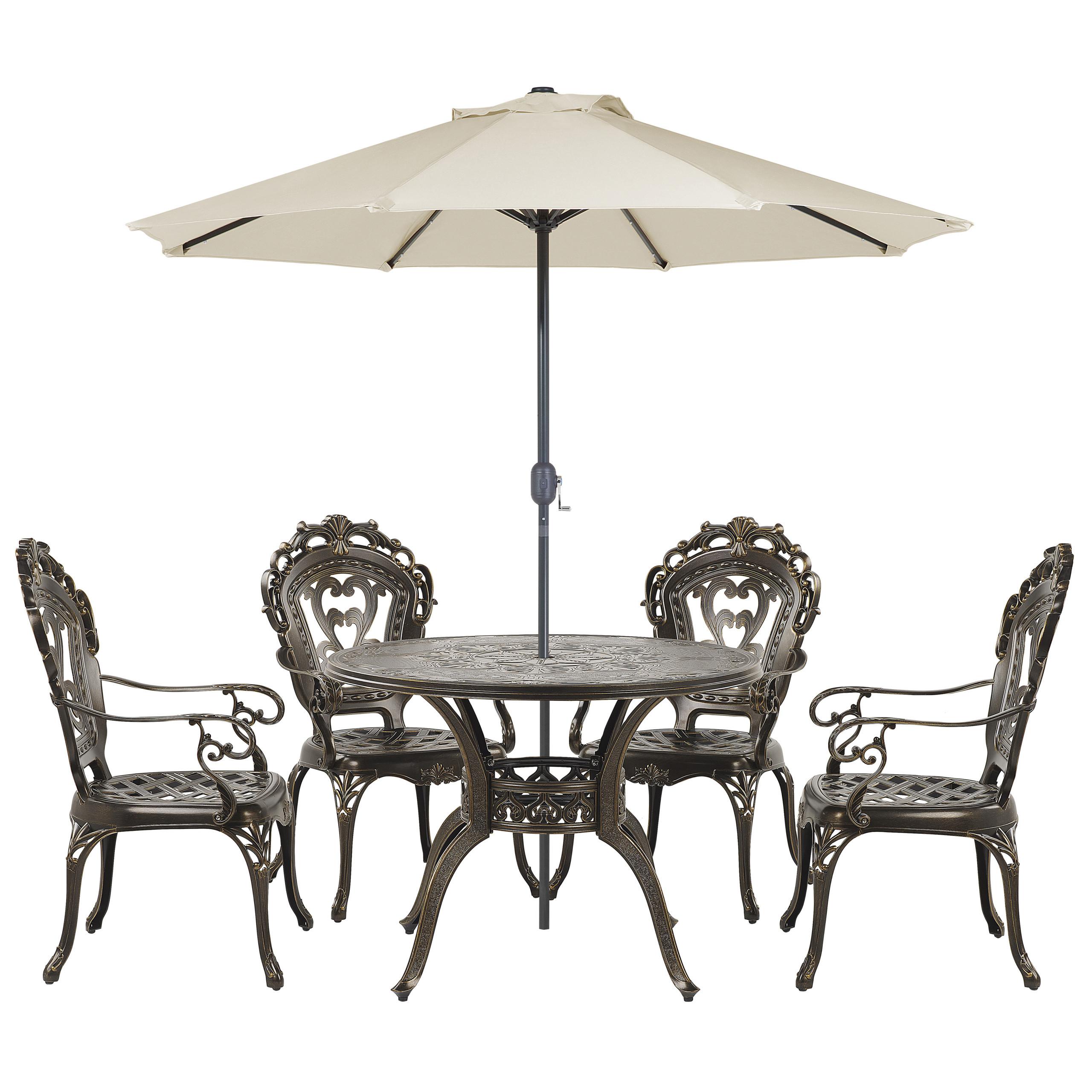 Wohnli Möbelsuche - GARTENMÖBEL SET 4-Sitzer mit Sonnenschirm Aluminium dunkelbraun Sapri