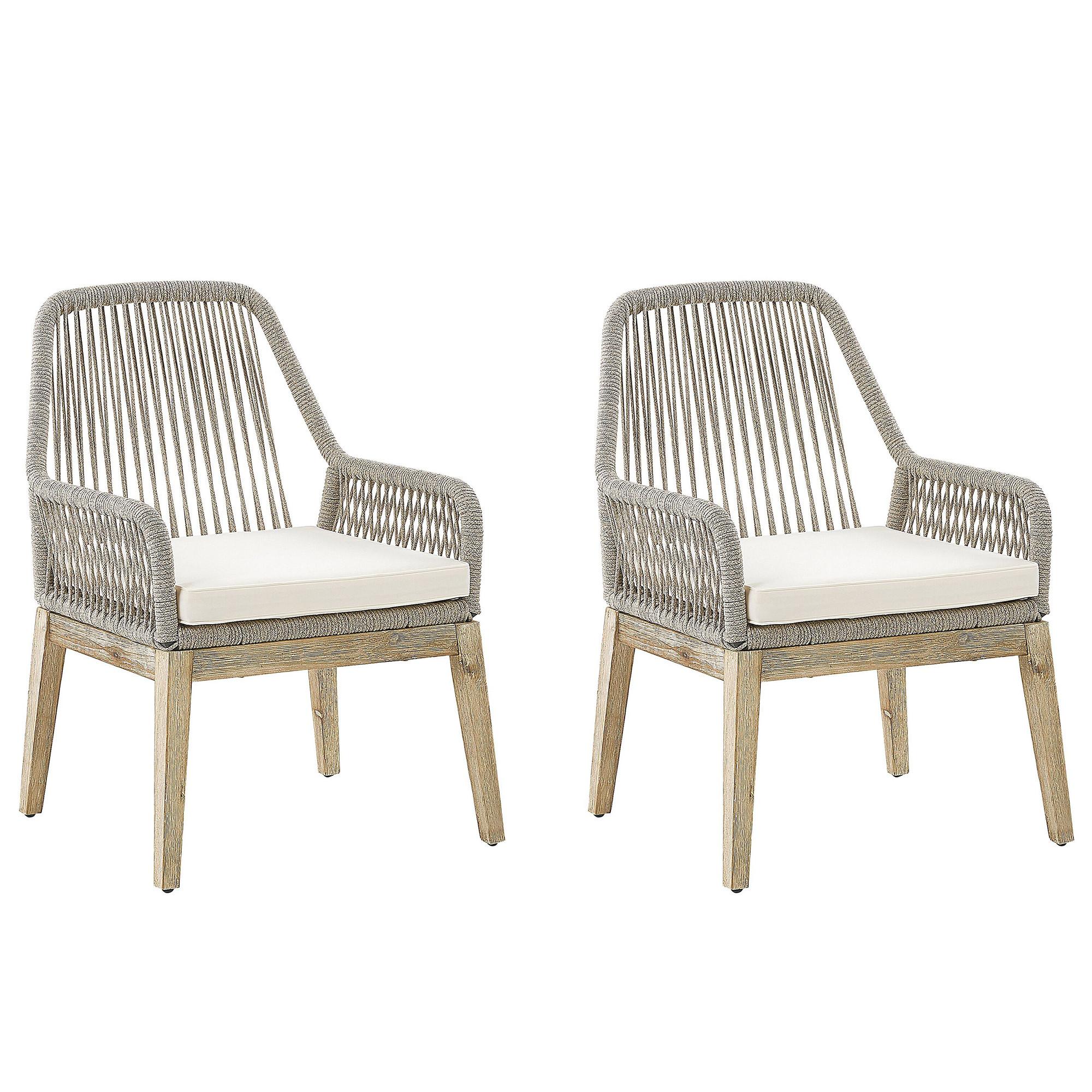Wohnli Möbelsuche - GARTENSTUHL 2er-SET beige/heller Holzfarbton Auflagen cremeweiß Olbia