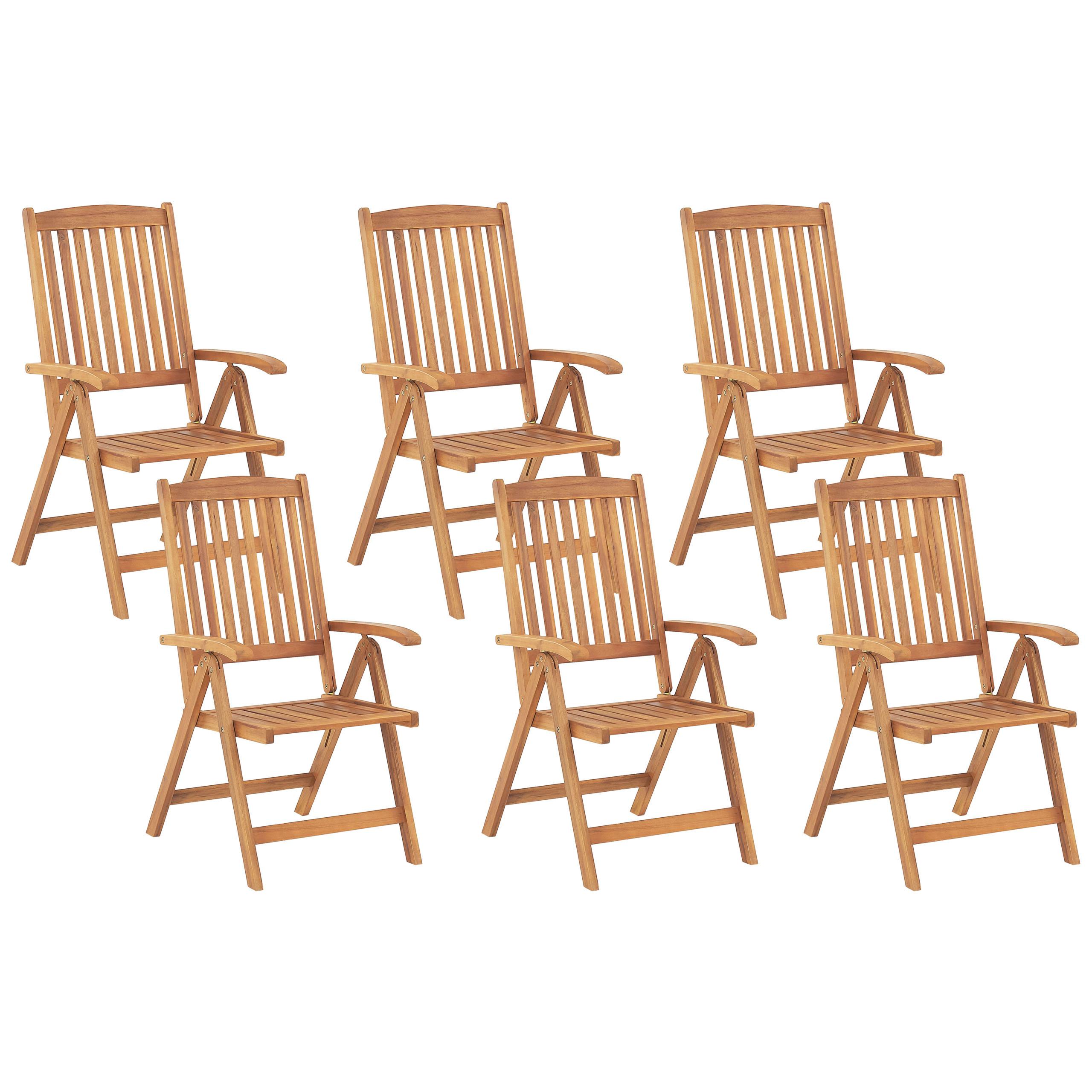Wohnli Möbelsuche - GARTENSTUHL 6er-Set Akazienholz hellbraun verstellbar Java