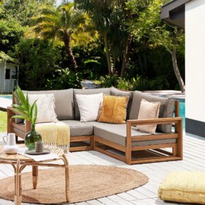 wohnli-moebel-suche-800000569894-1 GARTENSOFA 2-sitzer Zertifiziertes Akazienholz hellbraun Auflagen taupe Timor Holz Beliani Garten & Outdoor > Gartenmöbel Braun