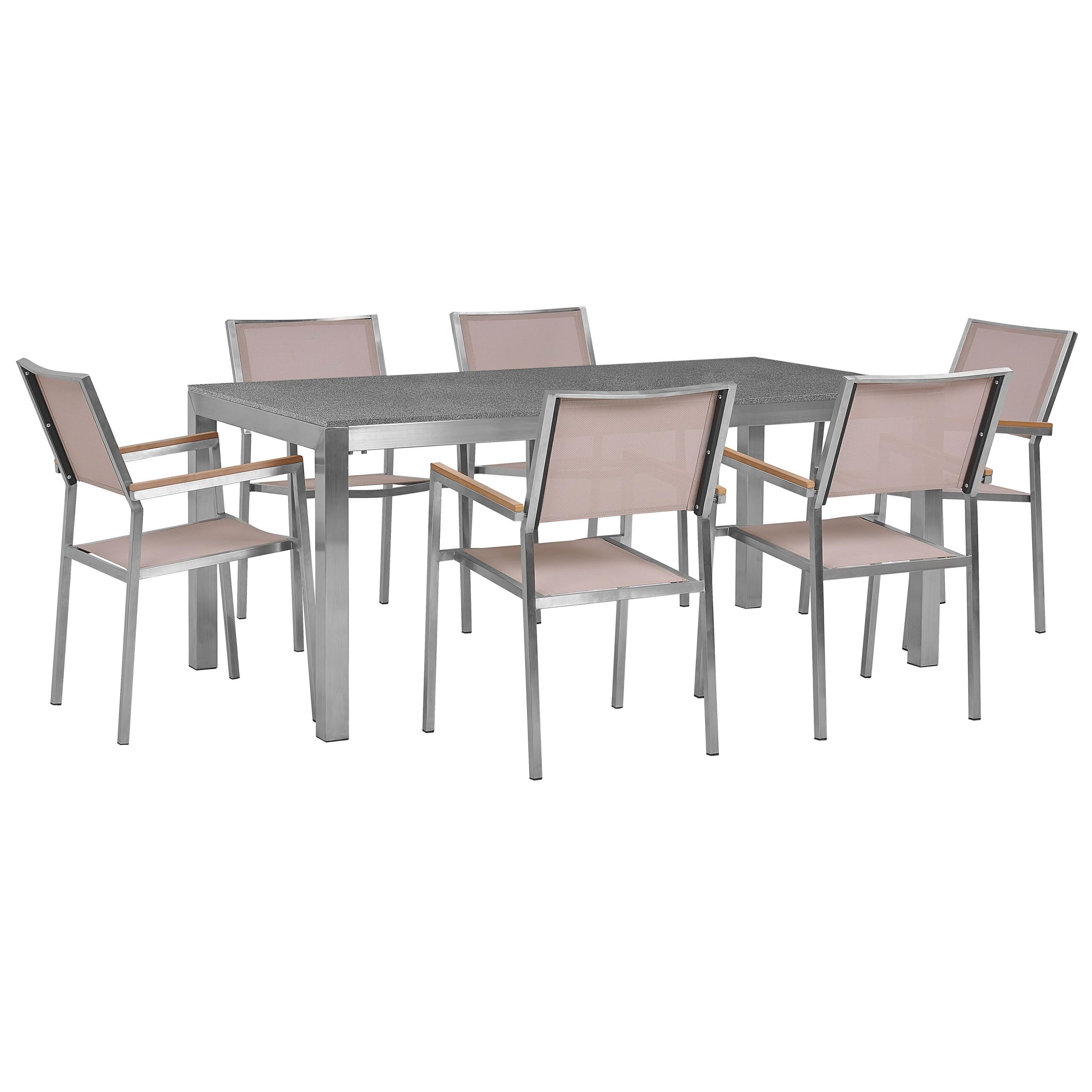 Wohnli Möbelsuche - GARTENMÖBEL SET 6-Sitzer Granit grau poliert Textilbespannung beige Grosseto