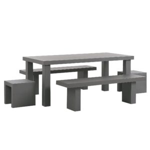 wohnli-moebel-suche-800000570012 Wohnli Möbelsuche - GARTENMÖBEL SET 6-Sitzer Beton grau 2 Bänke T-Form 2 Hocker Taranto