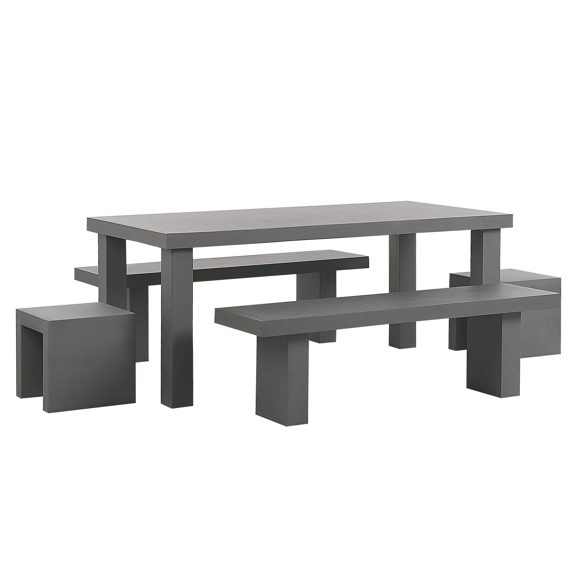wohnli-moebel-suche-800000570012 Wohnli Möbelsuche - GARTENMÖBEL SET 6-Sitzer Beton grau 2 Bänke T-Form 2 Hocker Taranto
