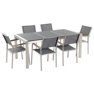 Wohnli Möbelsuche - GARTENMÖBEL SET 6-Sitzer Naturstein schwarz geflammt grau Grosseto