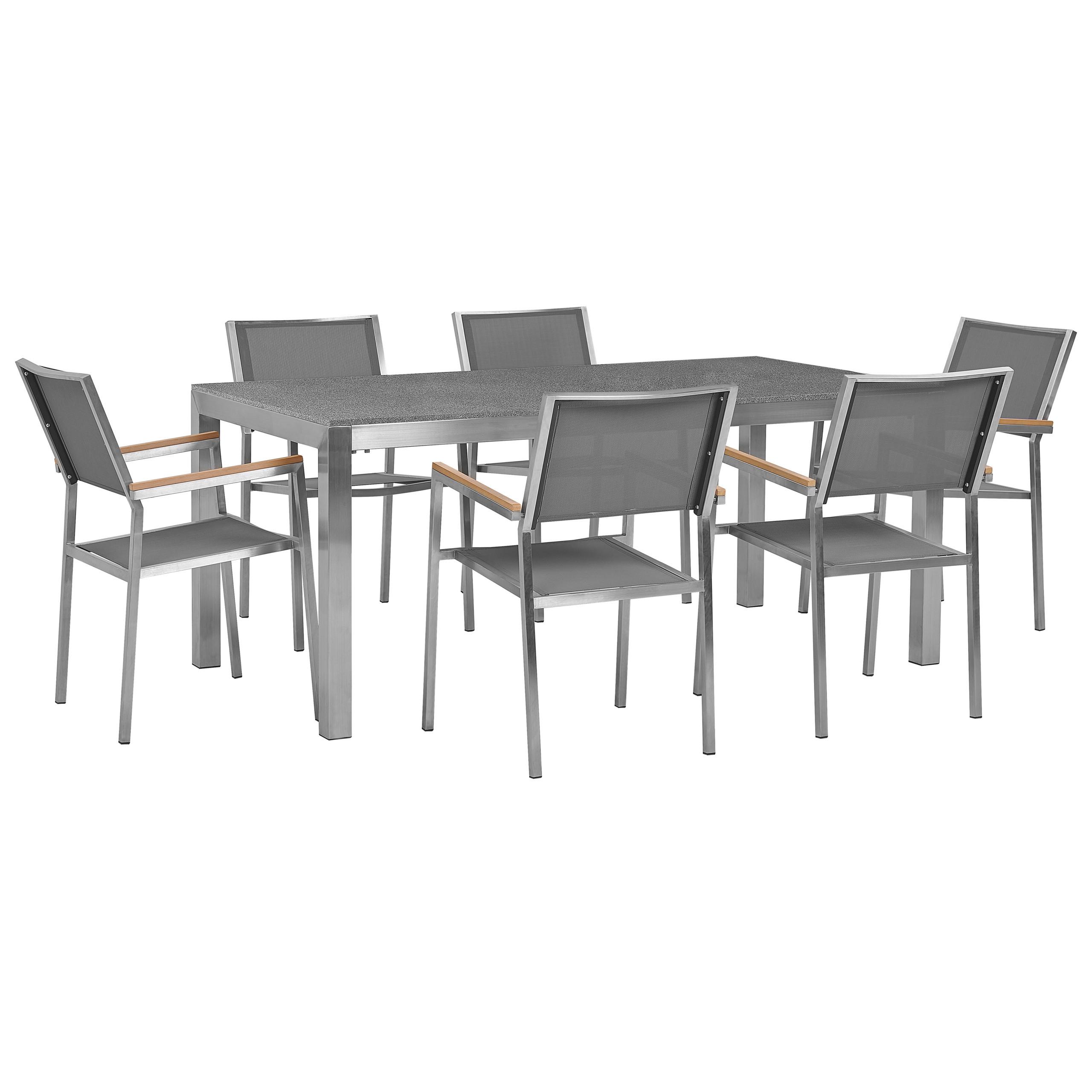 Wohnli Möbelsuche - GARTENMÖBEL SET 6-Sitzer Granit grau poliert Textilbespannung grau Grosseto