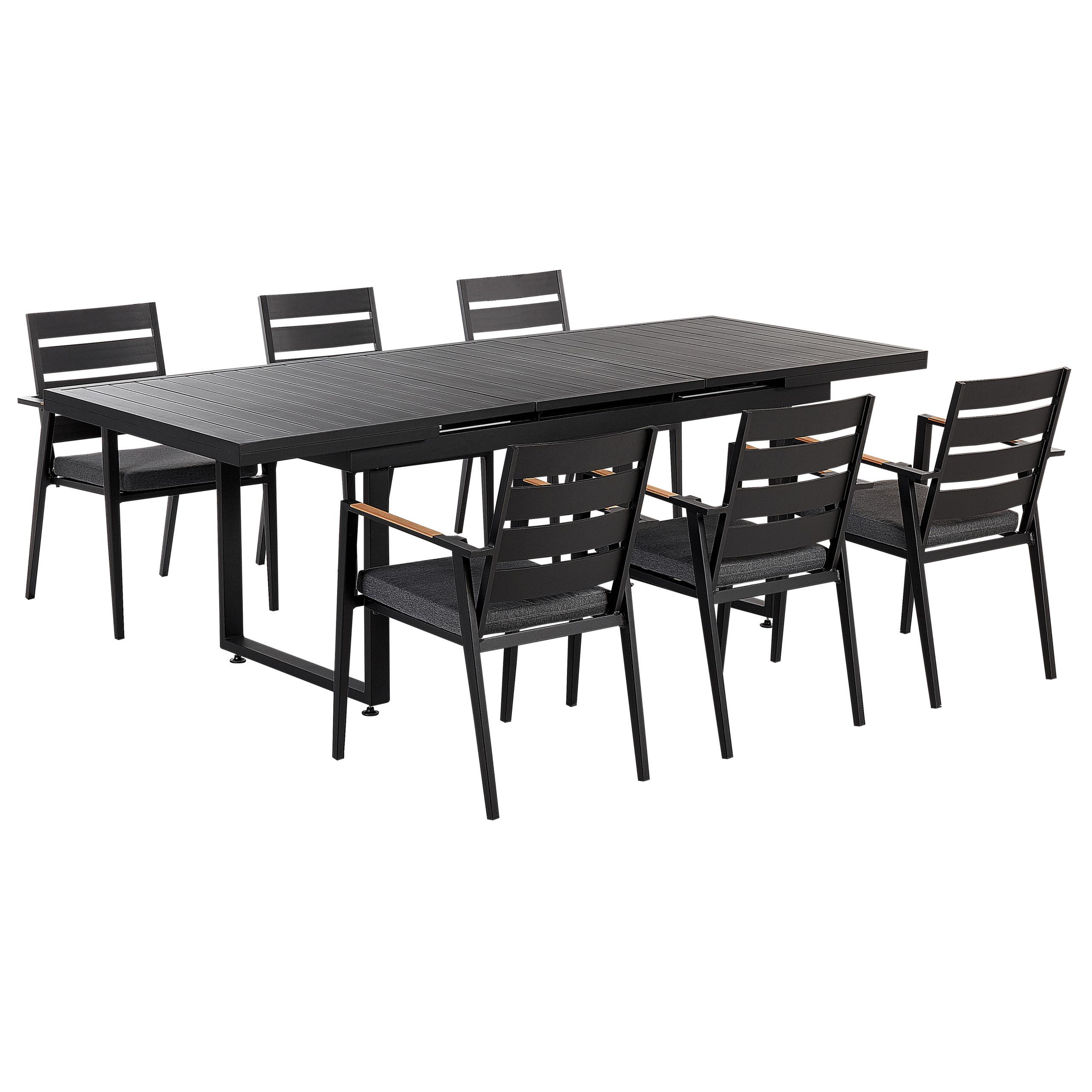 Wohnli Möbelsuche - GARTENMÖBEL SET 6-Sitzer Aluminium schwarz Auflagen grau Valcanetto/Taviano