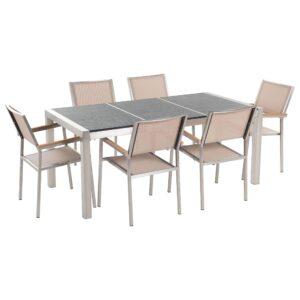Wohnli Möbelsuche - GARTENMÖBEL SET 6-Sitzer Naturstein schwarz geflammt beige Grosseto