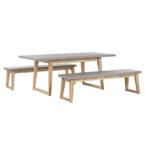 wohnli-moebel-suche-800000570020 Wohnli Möbelsuche - GARTENMÖBEL SET Beton/Akazienholz grau Tisch mit 2 Bänken Oria