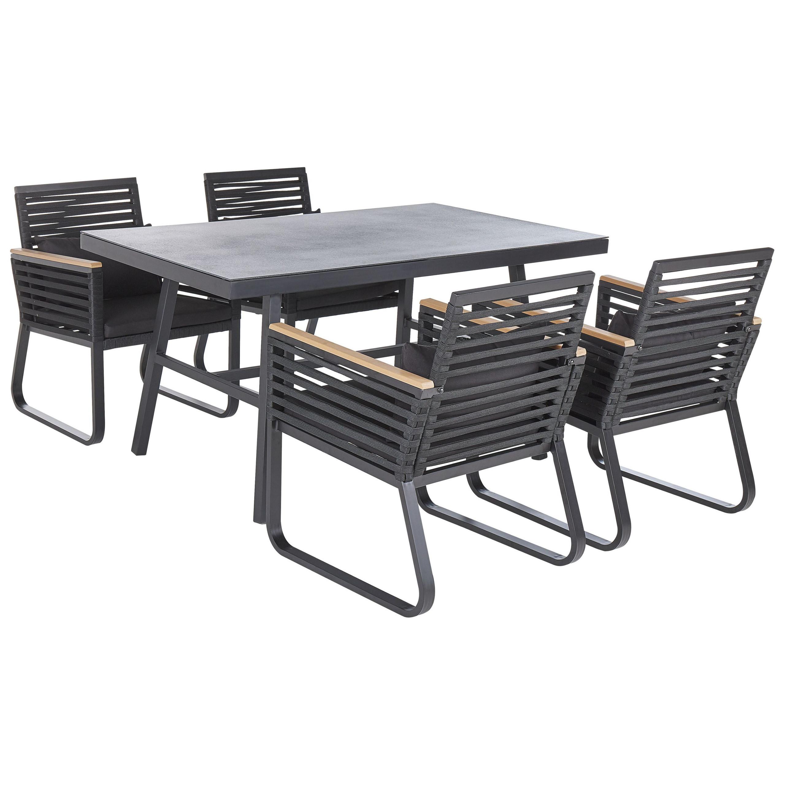 Wohnli Möbelsuche - GARTENMÖBEL SET 4-Sitzer Aluminium/Flechtseil schwarz Canetto