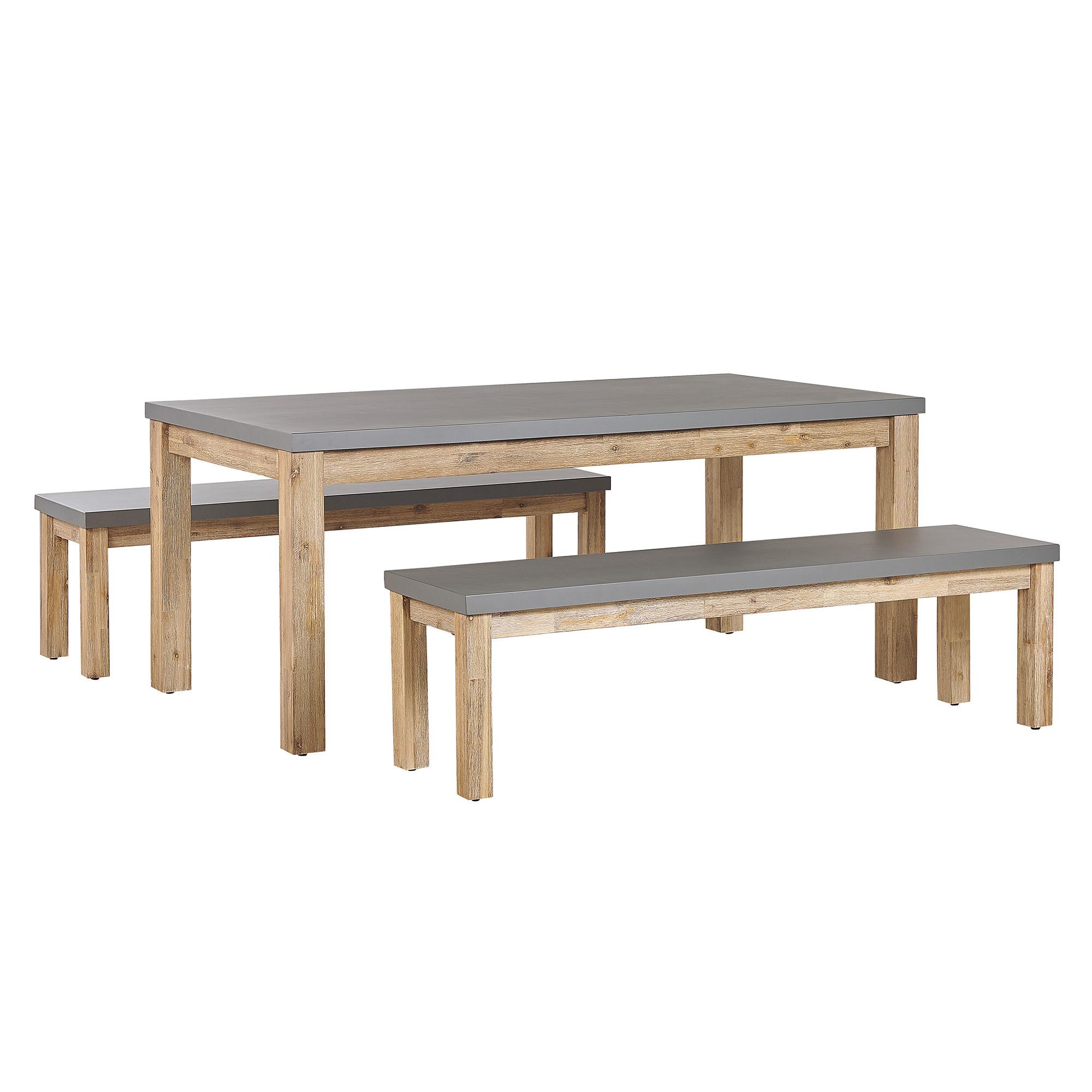 Wohnli Möbelsuche - GARTENMÖBEL SET Beton/Akazienholz grau Tisch mit 2 Bänken Ostuni