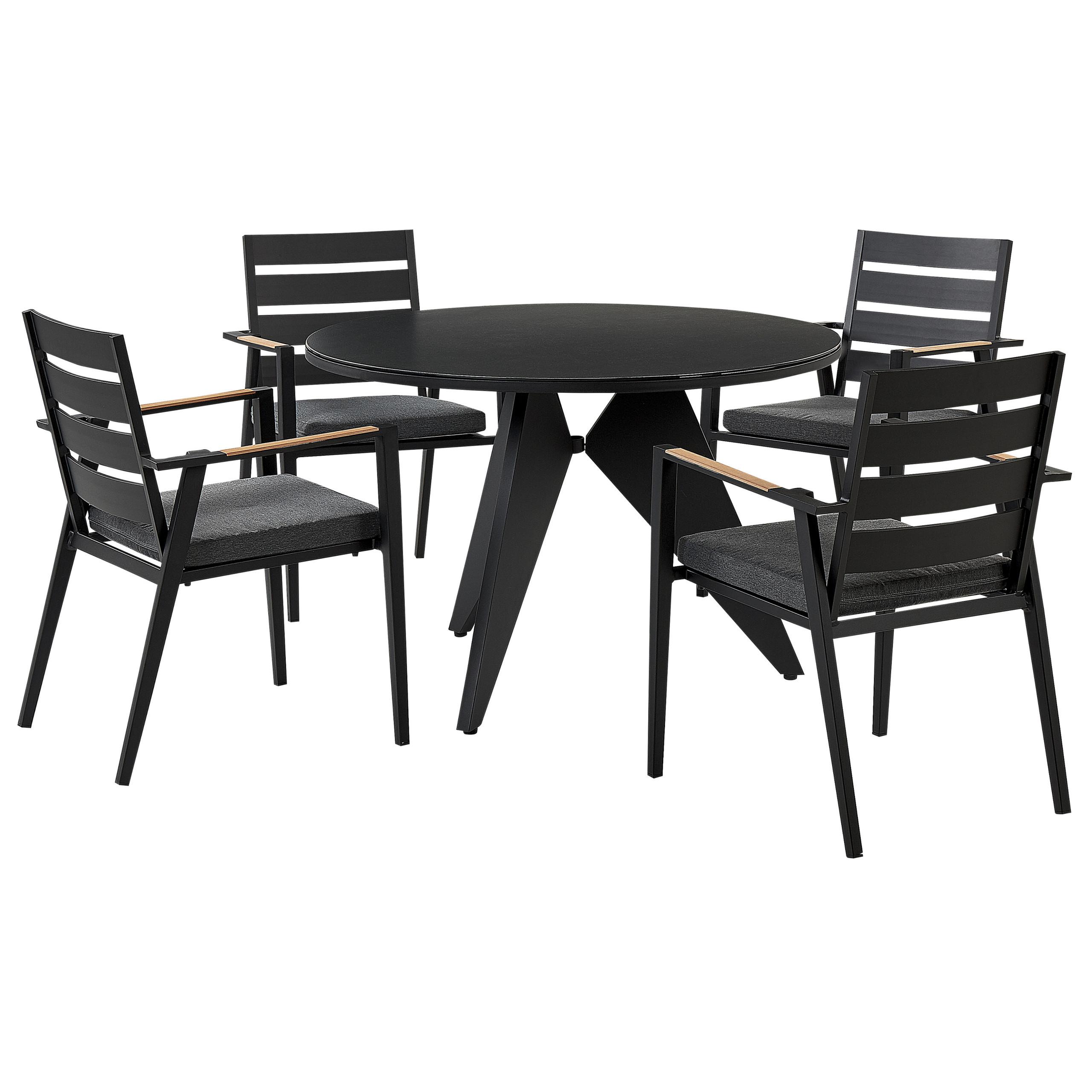 Wohnli Möbelsuche - GARTENMÖBEL SET 4-Sitzer Aluminium schwarz Auflagen grau Olmetto/Taviano