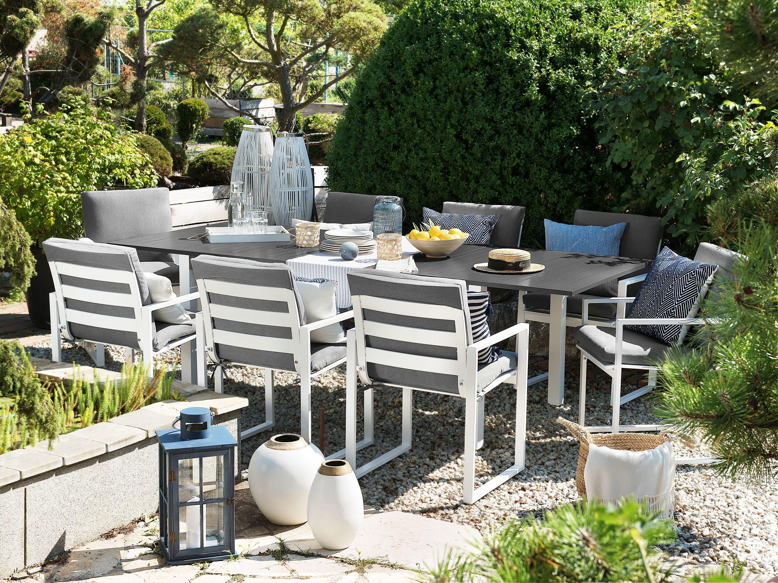 GARTENMÖBEL SET 8-Sitzer Aluminium dunkelgrau Pancole Metall Beliani Garten & Outdoor > Gartenmöbel > Gartenmöbel-Sets Grau