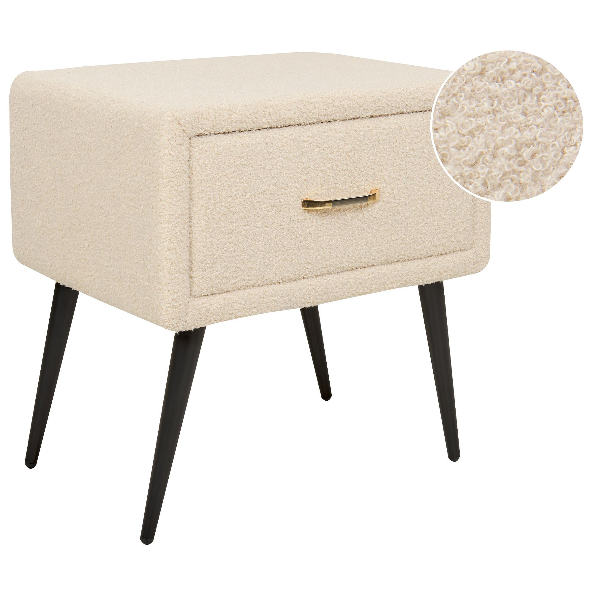 wohnli-moebel-suche-800000572730 Wohnli Möbelsuche - NACHTTISCH Bouclé hellbeige/schwarz 1 Schublade 38/46/49 cm Flayat