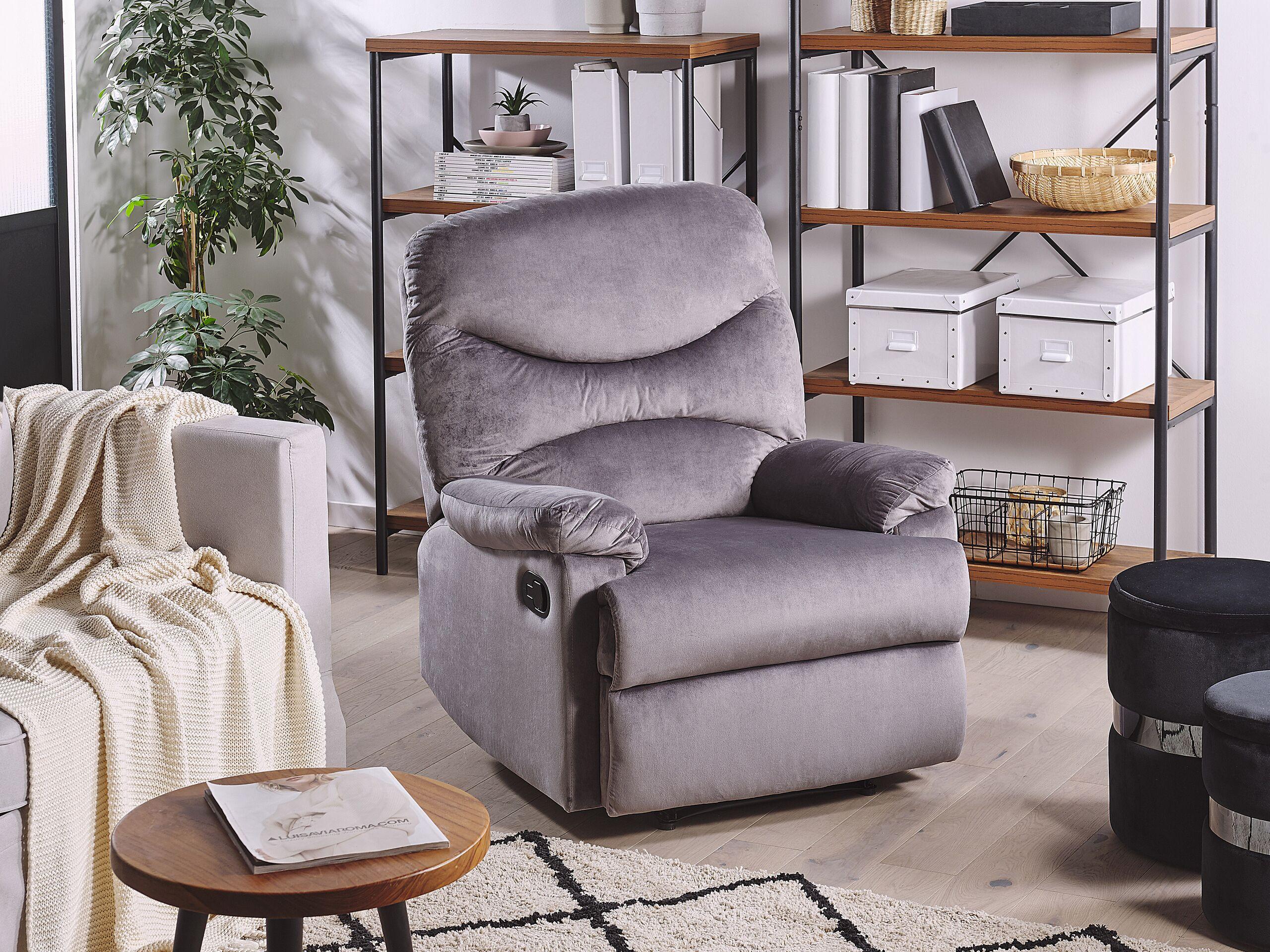 SESSEL Samtstoff grau verstellbar mit Fußstütze Eslov Textil Beliani Möbel > Sessel > Polstersessel Schwarz