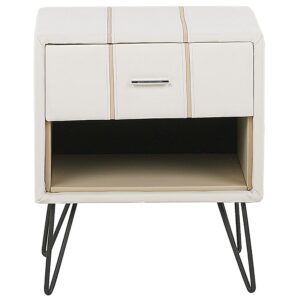 wohnli-moebel-suche-800000577030-1 NACHTTISCH weiß Kunstleder schwarze Metallbeine 41/48/56 cm Betin Textil Beliani Möbel > Kommoden & Schubladenschränke > Nachttische Weiß