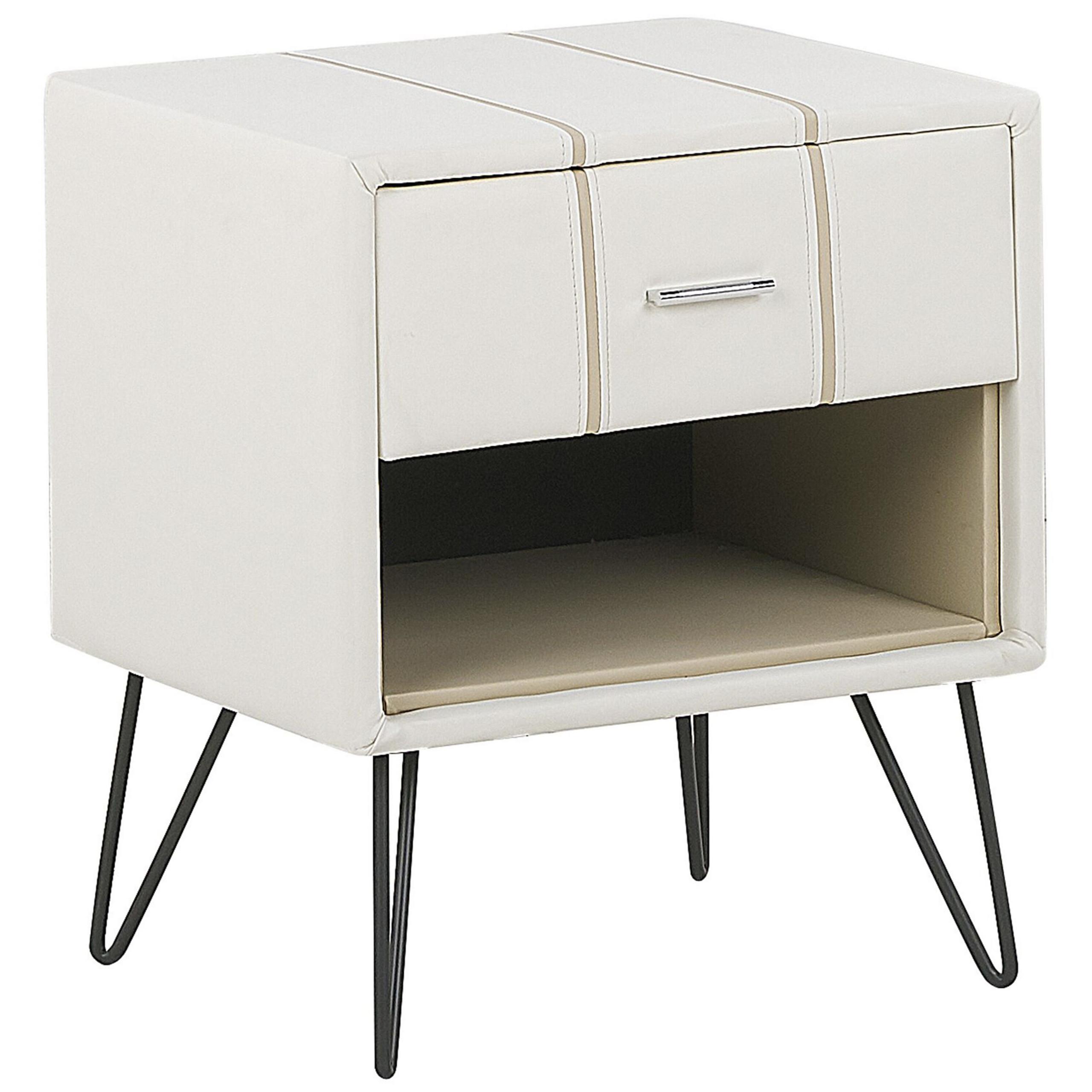 Wohnli Möbelsuche - NACHTTISCH weiß Kunstleder schwarze Metallbeine 41/48/56 cm Betin