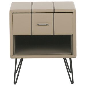 wohnli-moebel-suche-800000577032-1 NACHTTISCH beige Kunstleder schwarze Metallbeine 41/48/56 cm Betin Textil Beliani Möbel > Kommoden & Schubladenschränke > Nachttische Beige